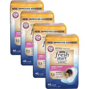 Liners for Women, Now with Stronger Adhesive, Incontinence, Bladder Leak, & Postpartum Pads with Odor-Control Power of ARM & Hammer, Very Light Absorbency (40 Count, Pack of 4)