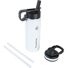 ThermoFlask 18 oz Double Wall Vacuum Insulated Stainless Steel Water Bottle with Spout and Straw Lids, White