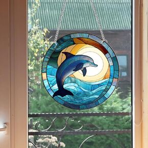 Cute Dolphin Acrylic Window Hangings Ocean Suncatcher Stained Window & Wall Decor for Indoor/Outdoor, Ideal Housewarming Gift, Home Decor for Grandma Wife Teacher Sea Animal Lover