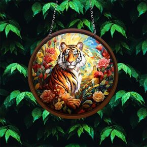 11.8 Inches King of The Forest Tiger Acrylic Window Hanging Decor 3D Animal Stained Glass Window Panels for Bedroom Office Garden Decoration Indoor Window Decor Gift for Mom Grandma Teacher