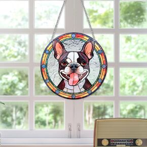 Cute Puppy Acrylic Window Hangings Suncatcher Stained Glass Panels Window & Wall Decor for Indoor/Outdoor, Ideal Housewarming Gift Home Decor for Mom Grandma Wife Teacher Dog Lover