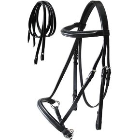 CHALLENGER English Black Leather All-Purpose Raised Eventing Sidepull Bridle Reins 803AX08BK-F