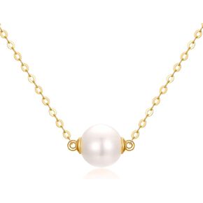 14K Solid Gold Pearl Necklace for Women, Delicate Cultured Freshwater Pearl Choker Pendant Necklace Love Jewelry Gift for Girls, Mom, Wife 16"-18"