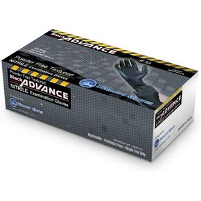 Black Advance Nitrile Examination Powder Free Gloves, Black, 6.3 mil, Heavy Duty, Medical Grade, 100/box