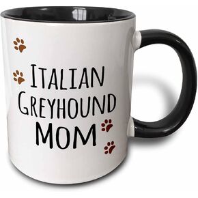 3dRose Italian Greyhound Dog Mom-Brown paw Prints Love Doggy Lover Proud pet Owner Mama Mug, 11 oz, Black