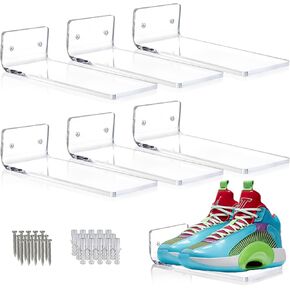 SIPRDE Floating Shoe Display Shelves for Wall Mount Set of 6 - Clear Acrylic Floating Shelves for Showcase Sneaker Collection or Shoes Box