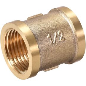 uxcell Brass Cast Pipe Fittings Coupling 1/2 X 1/2 G Female Thread Gold Tone