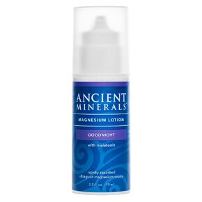 Ancient Minerals Magnesium Lotion Goodnight night cream contains melatonin with magnesium chloride and OptiMSM in a topical nighttime moisturizing lotion (2.5oz)