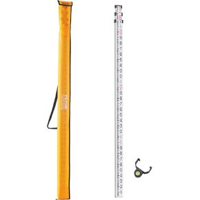 VEVOR Aluminum Grade Rod, 9-Feet/10ths 3 Sections Telescopic Measuring Rod,Double-Sided Scale 1/10ft Leveling Rod Stick,Aluminum Alloy Survey Rod with Bubble Level&Carrying Bag for Houses,Walls,Floors