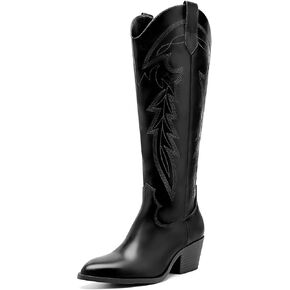 LISYIIZ Women's Cowgirl Boots Mid-Calf Western Boots, Embroidered Cowboy Boots for Women, Ladies Pointed Toe Side Zipper Chunky Heel Fashion Boots