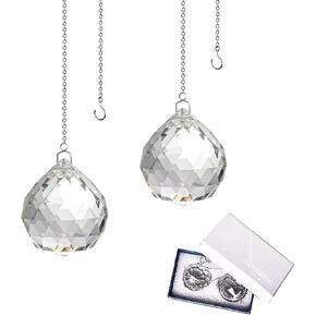 Clear Glass Crystal Ball Prism Pendant Suncatcher 40mm Pack of 2 with Gift Box
