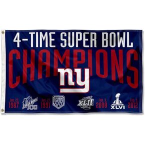 New York Giants 4X and 4 Time Super Bowl Champions Flag Outdoor Indoor 3x5 Foot Banner
