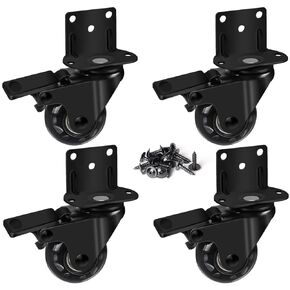 3" Side Mount Caster Wheels Heavy Duty Set of 4, L Shaped Plate Swivel Casters with Brakes, Silence Rubber Wheels for Furniture, Kitchen Cabinet, Baby Bed, Table, Loading Capacity 600 Lbs