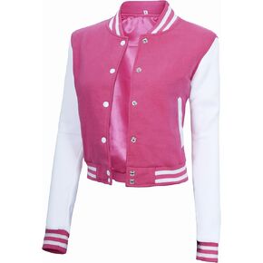 Decrum Cropped Varsity Jacket Women - Baseball Style Highschool Womens Letterman Crop Bomber Jackets