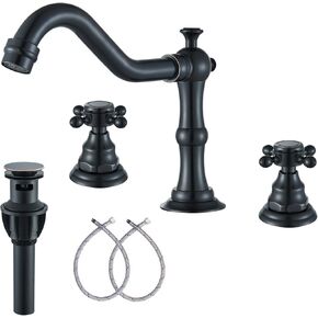 Senlesen Antique Brass Swivel Spout Bathroom Faucet Vanity Sink Mixer Tap and Pop Up Drain with Overflow