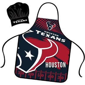 Houston Texans Apron Chef Hat Set Full Color Universal Size Tie Back Grilling Tailgate BBQ Cooking Host