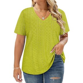 CARCOS Plus Size Tops for Women Short Sleeve Shirts Basic V Neck Summer Tshirts 2024 Casual Tunics XL-5XL