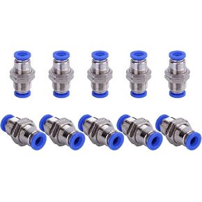 SNS Bulkhead Union Fitting 5/16 Tube OD x 5/16 Tube OD Nickel Plated Brass Push to Connect Air Fitting (Pack of 10) SPM-5/16