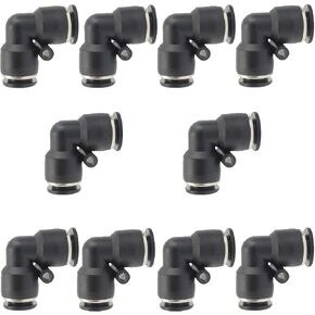 10PCS Pneumatic Union Elbow Push to Connect Fittings, PBT Plastic 90 Degree 1/4" x 1/4" Tube OD Quick Connector for Air Compressor Air Brake Shop Air