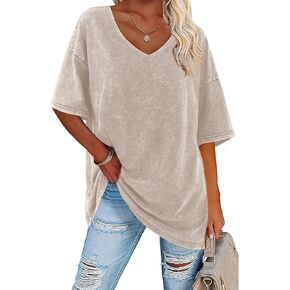 Flowyair Womens Oversized T Shirts Summer Loose Fit Cotton Short Sleeve Basic Tees Casual V Neck Boyfriend Tunic Tops