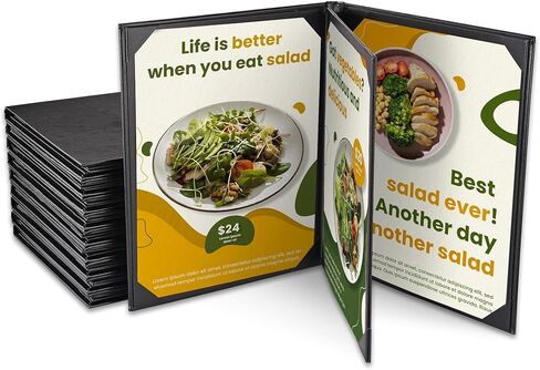 WeChef 10 عبوات من أغطية القائمة مقاس 8.5 بوصة × 11 بوصة 4 مشاهدات من الجلد على شكل كتاب مع صفحات ركن الألبوم الخارجية وبارات المطاعم والمقهى (أسود) in Kuwait