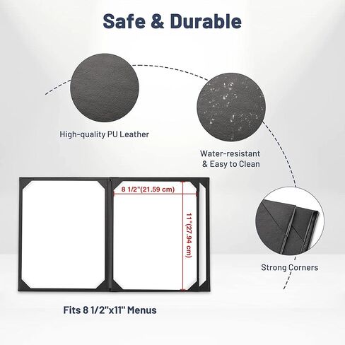 WeChef 10 عبوات من أغطية القائمة مقاس 8.5 بوصة × 11 بوصة 4 مشاهدات من الجلد على شكل كتاب مع صفحات ركن الألبوم الخارجية وبارات المطاعم والمقهى (أسود) in Kuwait