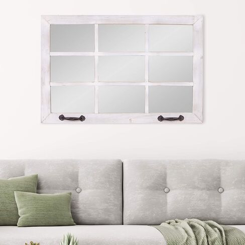 Patton Wall Decor 24x36 Distressed White Windowpane Wall Accent Mirror in Kuwait