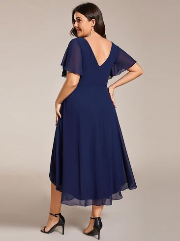 Ever-Pretty Women's A Line Ruched V Neck Short Sleeves Knee Length Plus Size Wedding Guest Dress 01923-DA in Saudi Arabia