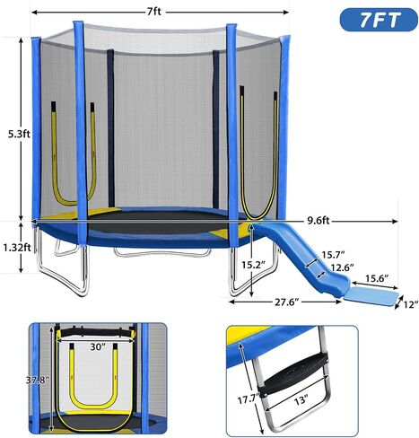 7FT Trampoline for Kids with Safety Enclosure Net Slide and Ladder, Easy Assembly Round Outdoor Recreational Trampoline for Kids and Adults Teens in Saudi Arabia