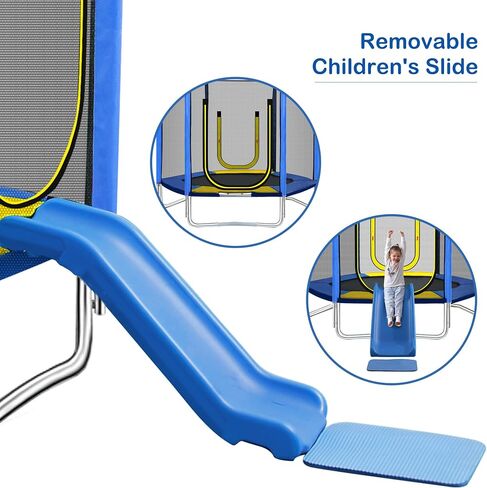 7FT Trampoline for Kids with Safety Enclosure Net Slide and Ladder, Easy Assembly Round Outdoor Recreational Trampoline for Kids and Adults Teens in Saudi Arabia
