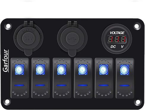 Waterproof 6 Gang boat Switch Panel with Dual 3.1AUSB 12V/24V Digital Voltmeter Cigarette Lighter Base Marine Switch Panel for RV Boat in Saudi Arabia