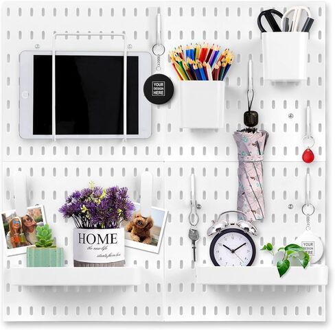 مجموعة مجموعة VIGIND Pegboard، 4 ألواح Pegboard و12 ملحقًا للتعليق على الحائط، مناسبة لتخزين الحائط، وتنظيم الحرف اليدوية، والعرض الزخرفي، مقاس 11 بوصة × 11 بوصة لكل منها in Kuwait