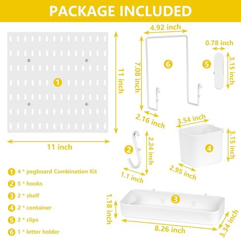 مجموعة مجموعة VIGIND Pegboard، 4 ألواح Pegboard و12 ملحقًا للتعليق على الحائط، مناسبة لتخزين الحائط، وتنظيم الحرف اليدوية، والعرض الزخرفي، مقاس 11 بوصة × 11 بوصة لكل منها in Kuwait