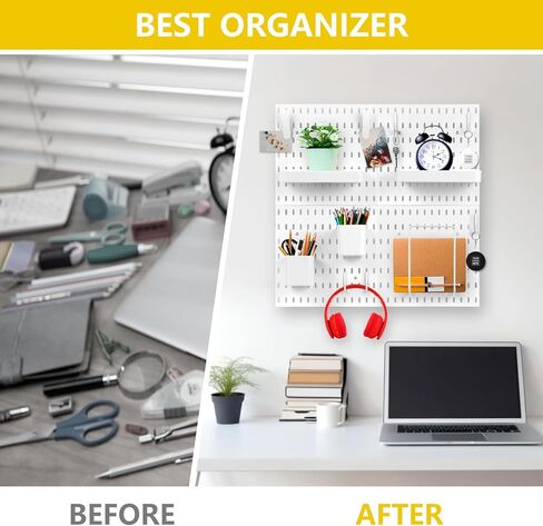 مجموعة مجموعة VIGIND Pegboard، 4 ألواح Pegboard و12 ملحقًا للتعليق على الحائط، مناسبة لتخزين الحائط، وتنظيم الحرف اليدوية، والعرض الزخرفي، مقاس 11 بوصة × 11 بوصة لكل منها in Kuwait