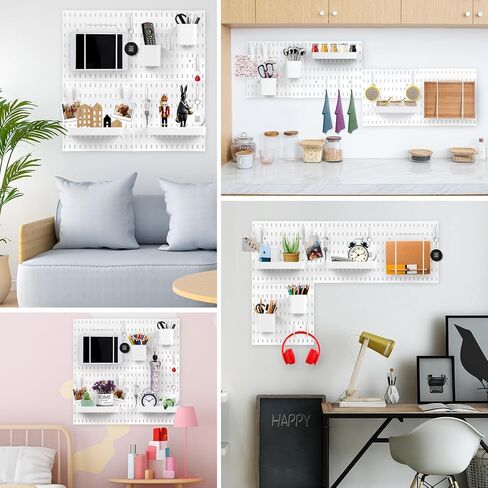 مجموعة مجموعة VIGIND Pegboard، 4 ألواح Pegboard و12 ملحقًا للتعليق على الحائط، مناسبة لتخزين الحائط، وتنظيم الحرف اليدوية، والعرض الزخرفي، مقاس 11 بوصة × 11 بوصة لكل منها in Kuwait