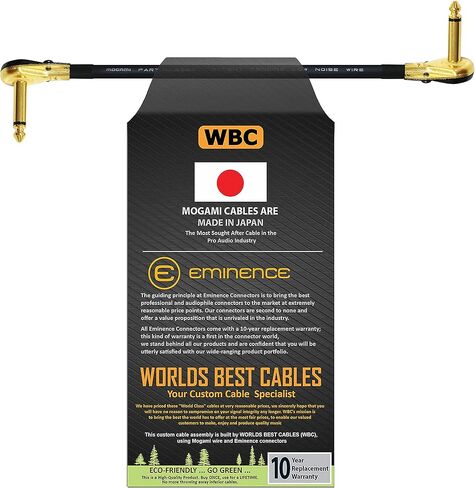 WORLDS BEST CABLES 9 Inch - S-Shaped Pedal, Effects, Patch, instrument cable CUSTOM MADE made using Mogami 2524 wire and Eminence Gold Plated (6.35mm) R/A Pancake type Connectors in Saudi Arabia