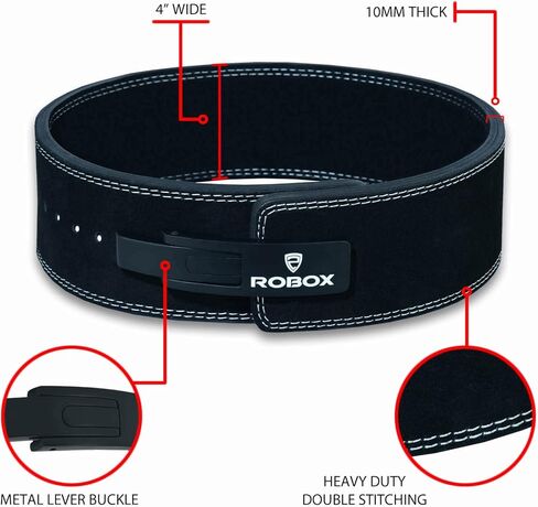 حزام رافعة رفع الأثقال من روبوكس - 4 بوصات دعم خلفي 10 ملم من الجلد السويدي، رفع الأثقال، القرفصاء، كمال الأجسام، صالة الألعاب الرياضية، التمرين، حزام رفع الأثقال للرجال والنساء in Kuwait