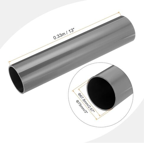 MECCANIXITY PVC Rigid Round Pipe 67.8mm ID 75mm(3 inch) OD 330mm/13" Light Grey High Impact for Water Pipe Crafts Cable Sleeve in Saudi Arabia