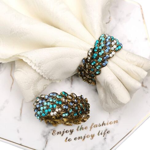 Jeweled Napkin Rings Set of 6 - Vintage Metal Crystal Rustic Peacock Napkin Ring Holders for Wedding Party Holiday, a Beautiful Dinner Table Décor (Multicolor) in Saudi Arabia