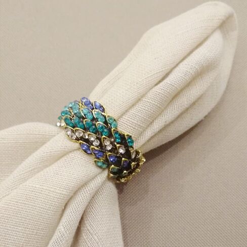Jeweled Napkin Rings Set of 6 - Vintage Metal Crystal Rustic Peacock Napkin Ring Holders for Wedding Party Holiday, a Beautiful Dinner Table Décor (Multicolor) in Saudi Arabia