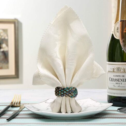 Jeweled Napkin Rings Set of 6 - Vintage Metal Crystal Rustic Peacock Napkin Ring Holders for Wedding Party Holiday, a Beautiful Dinner Table Décor (Multicolor) in Saudi Arabia