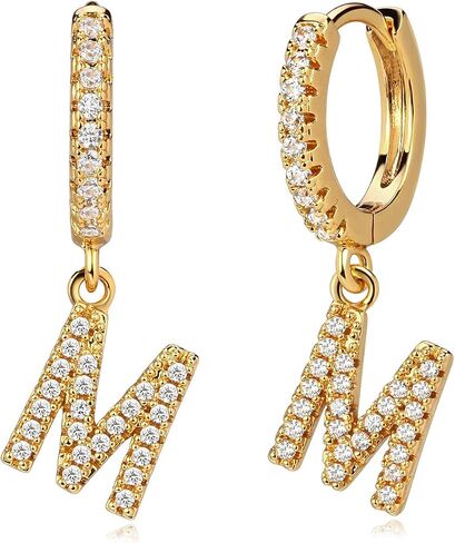 MYEARS Women Huggie Hoop Earrings Gold Initial A-Z Dangle Drop Cubic Zirconia 14K Gold Filled Small Simple Hypoallergenic Personalized Jewelry - 26 Letters in Saudi Arabia