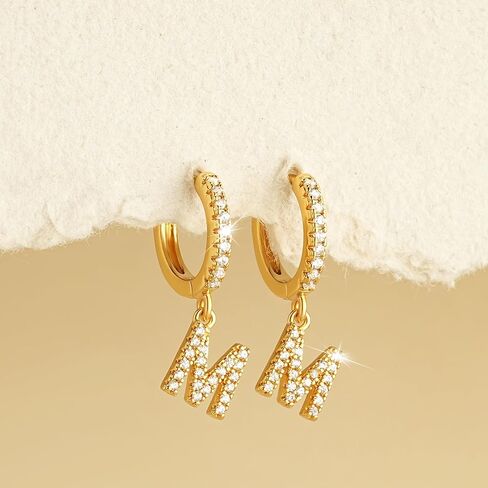 MYEARS Women Huggie Hoop Earrings Gold Initial A-Z Dangle Drop Cubic Zirconia 14K Gold Filled Small Simple Hypoallergenic Personalized Jewelry - 26 Letters in Saudi Arabia