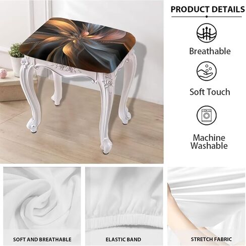 3D Flower Print Vanity Seat Cover Set of 2 Rectangle Stool Covers with Elastic Bottom Removable Soft Saddle Seat Cover Furniture Chair Seat Cover in Saudi Arabia
