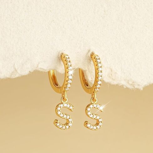 MYEARS Women Huggie Hoop Earrings Gold Initial A-Z Dangle Drop Cubic Zirconia 14K Gold Filled Small Simple Hypoallergenic Personalized Jewelry - 26 Letters in Kuwait