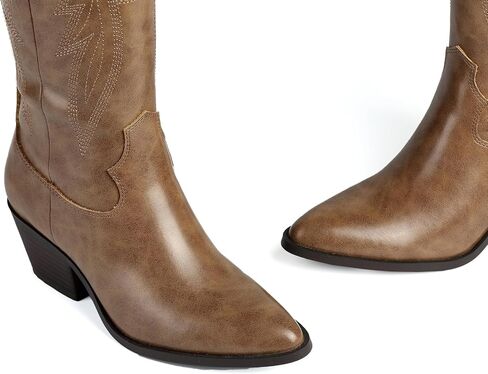 LISYIIZ Women's Knee High Cowboy Boots, Embroidered Western Boots | Pointed toe, knee-high shaft, western embroidery, block heel, concert-ready, festival-friendly, everyday styling in Saudi Arabia