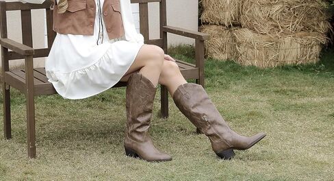 LISYIIZ Women's Knee High Cowboy Boots, Embroidered Western Boots | Pointed toe, knee-high shaft, western embroidery, block heel, concert-ready, festival-friendly, everyday styling in Saudi Arabia