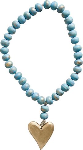 Creative Co-Op DA8805-1 Aqua Mango Wood Bead Strand with Gold Heart Pendant in Saudi Arabia