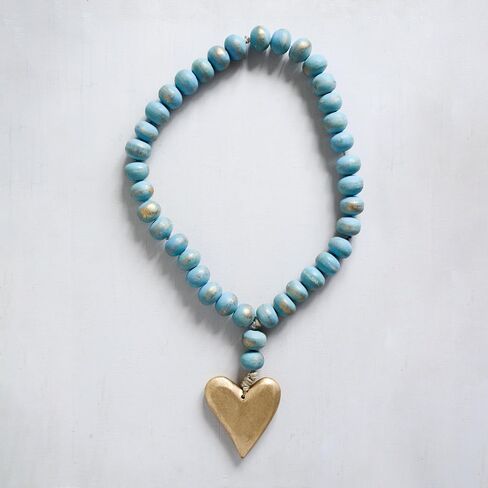 Creative Co-Op DA8805-1 Aqua Mango Wood Bead Strand with Gold Heart Pendant in Saudi Arabia