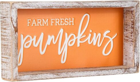 Fall Decorations for Home, Farm Fresh Pumpkins Block Sign for Shelf, Mantel, Table, Fall Decor For Tiered Tray, Embossed Metal With Wood Frame Orange in Saudi Arabia
